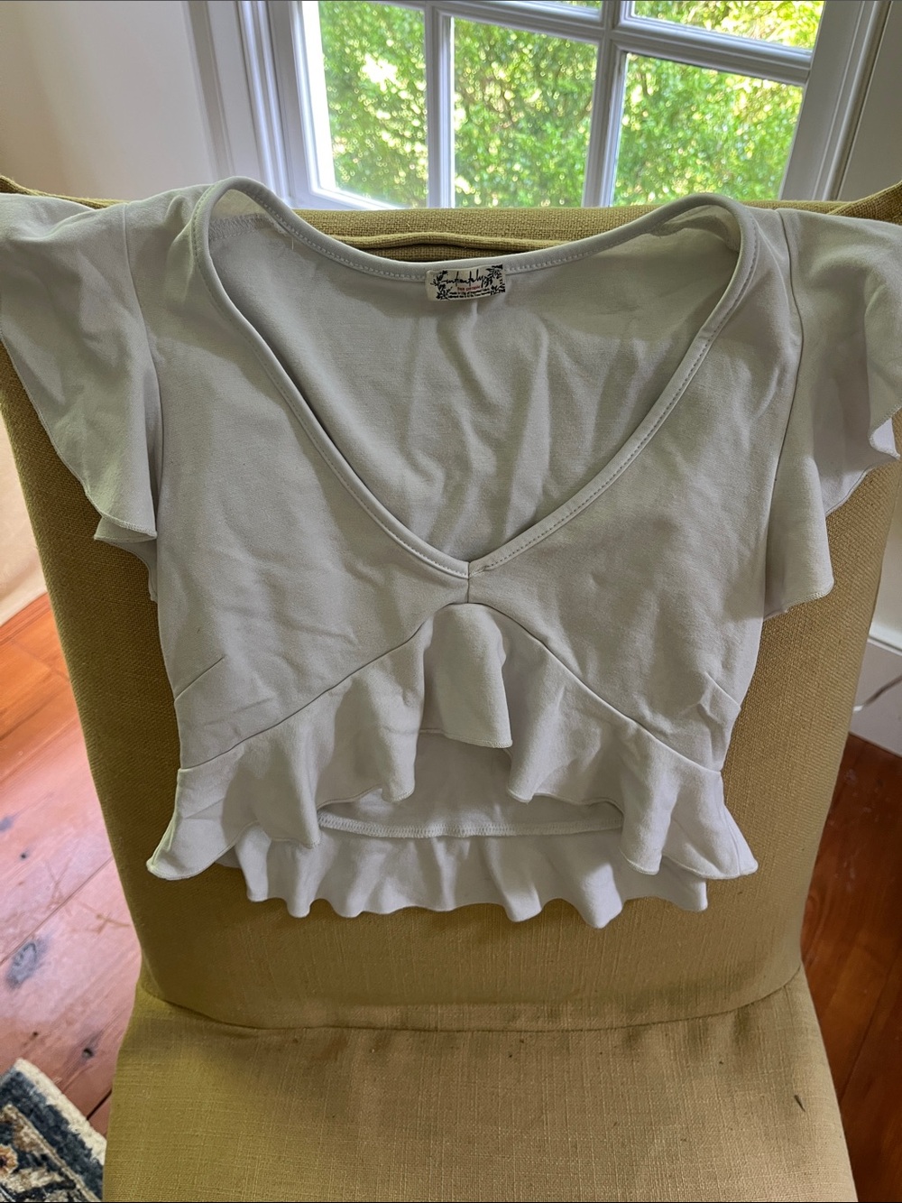 Free People Light Gray Ruffle V-Neck Crop Top